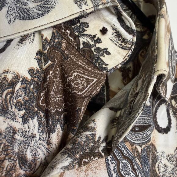 Kenzo Paris Slim Fit Dress Shirt Mens 39 15 Brown Paisley Long Sleeve Button Up - Picture 9 of 12